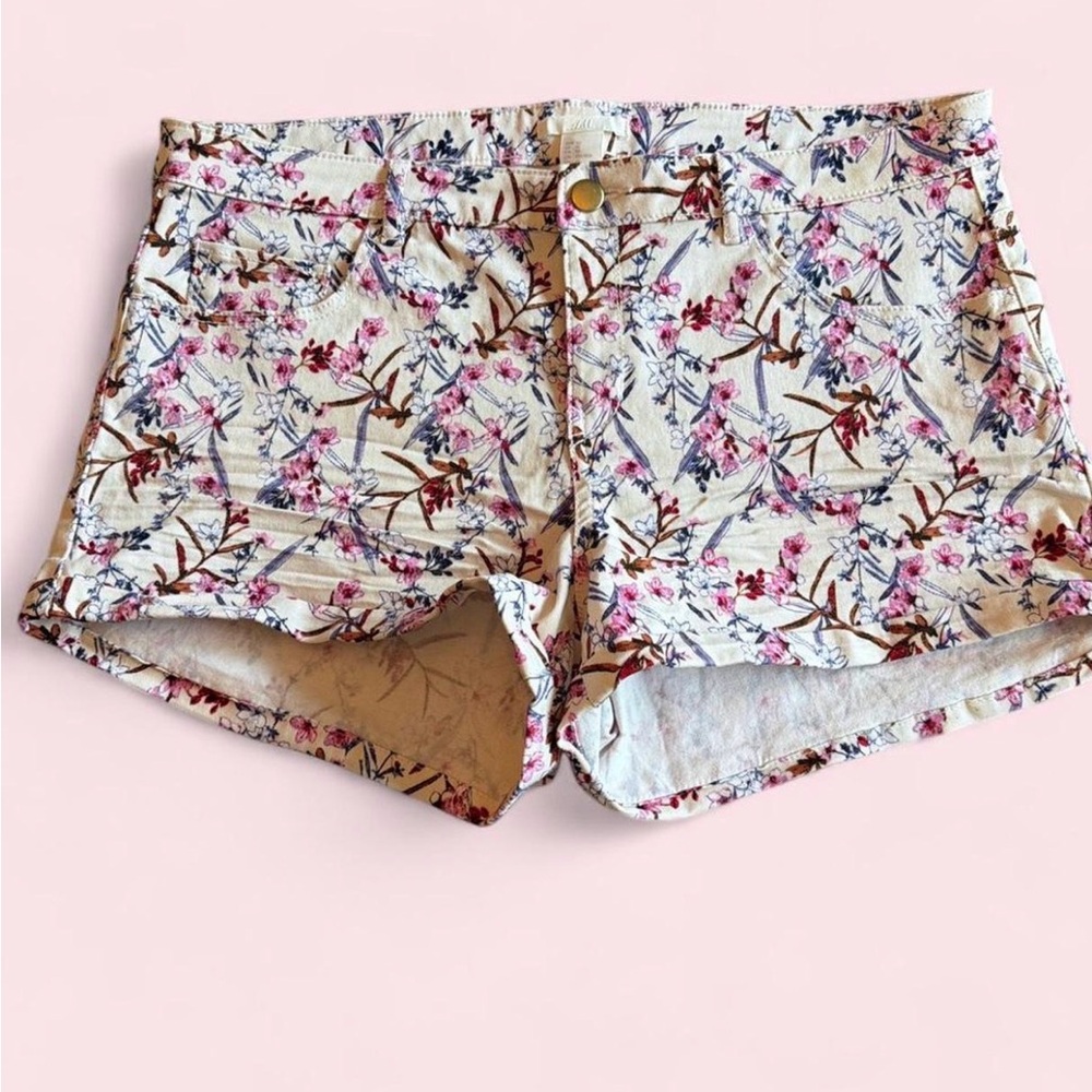 H&M Floral Jean Shorts - Pink & Cream Floral. Size 12
